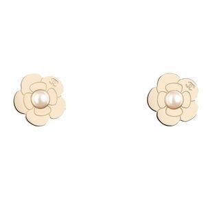 Authentic Chanel Pearl CC Camellia Flower Earrings
